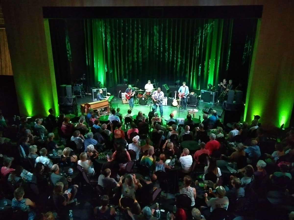 An aerial view of a crowd at a concert in the Barney Danson Theatre.