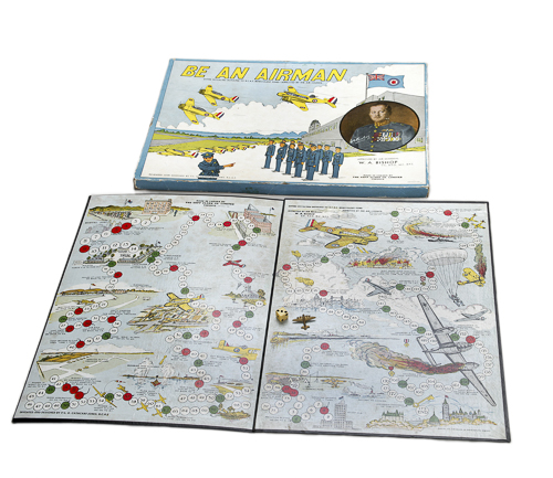 A board game with a picture of a plane inspired by the Canadian War Museum.