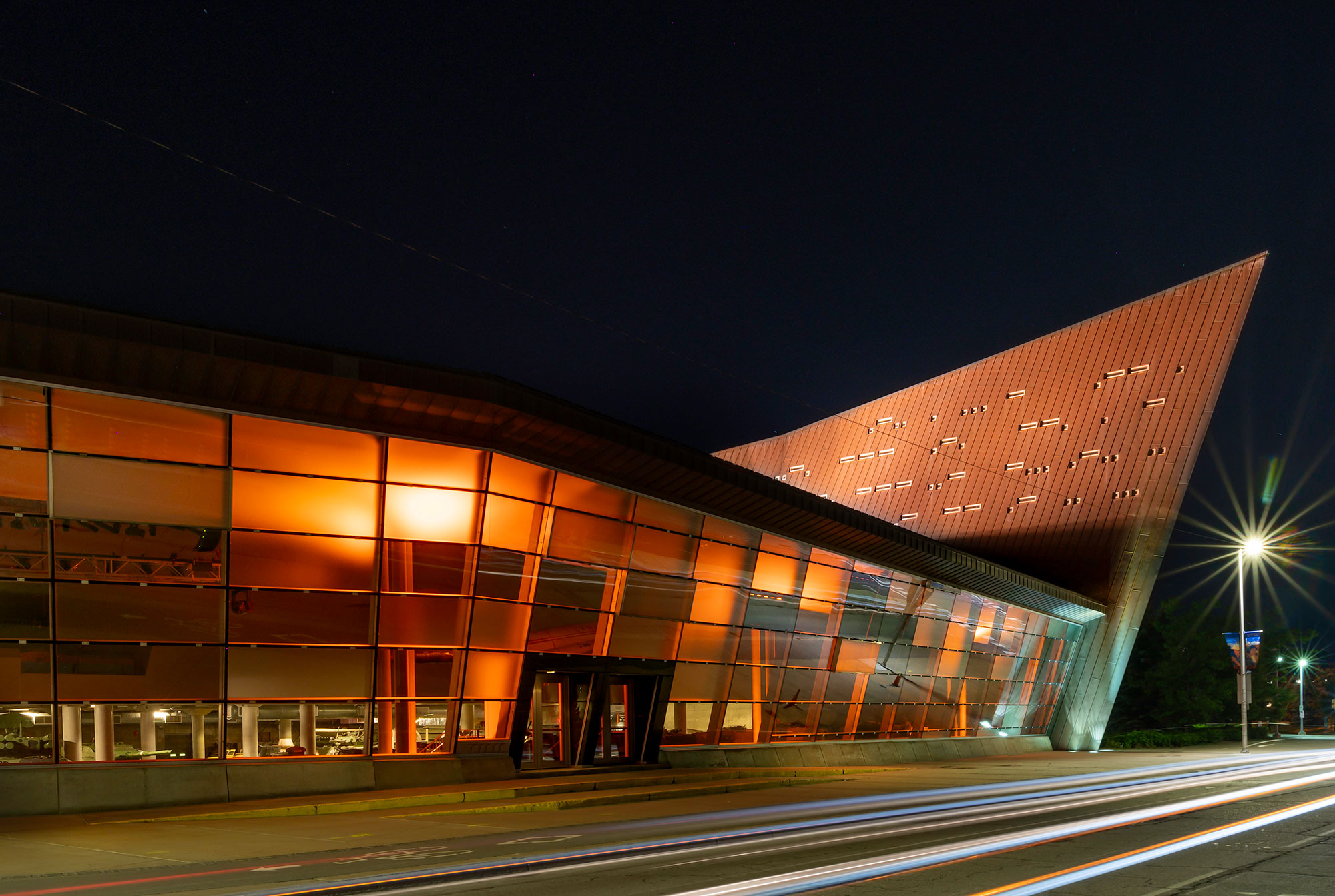 The Canadian War Museum building in Ottawa is orange.