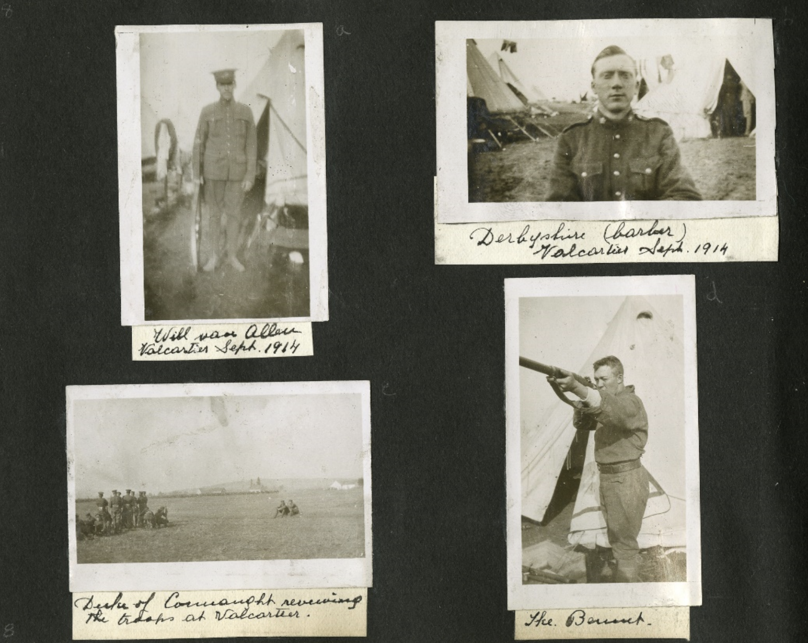 Black and white photos of a soldier with a rifle.