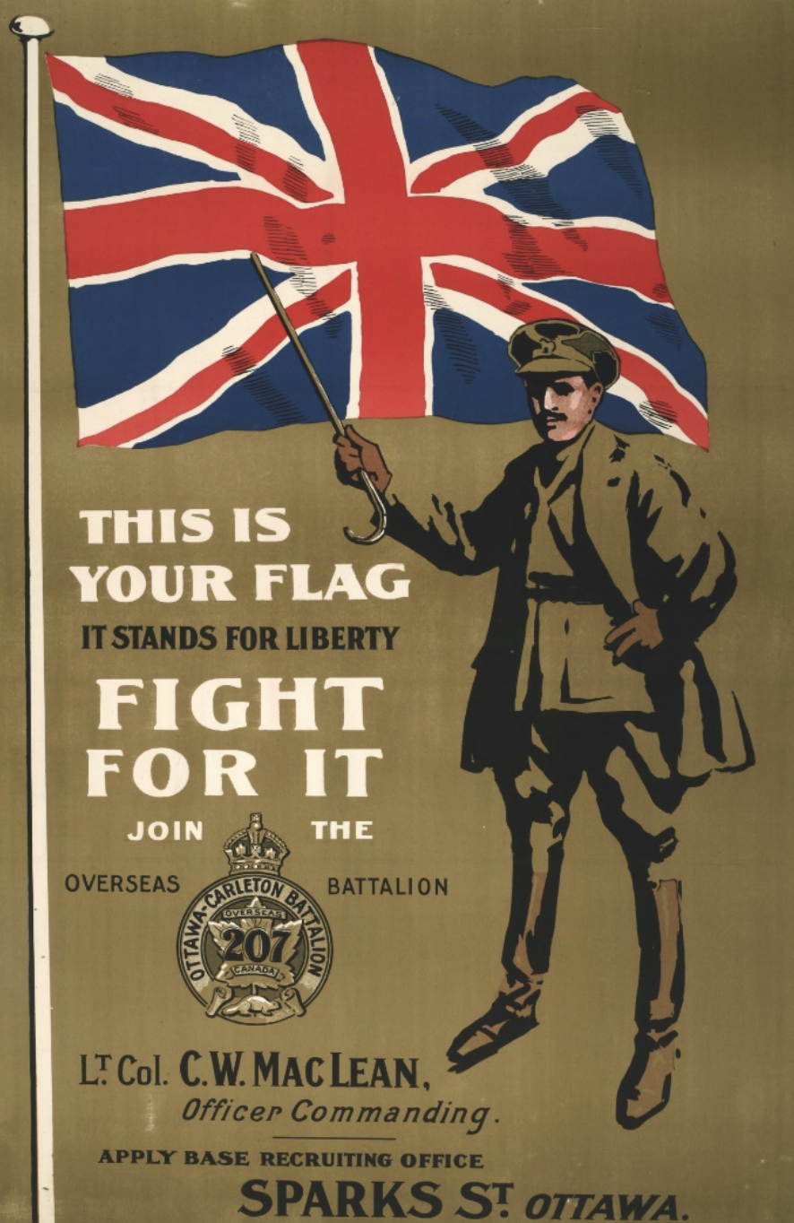 A poster that says "This is your flag, it stands for liberty, fight for it".