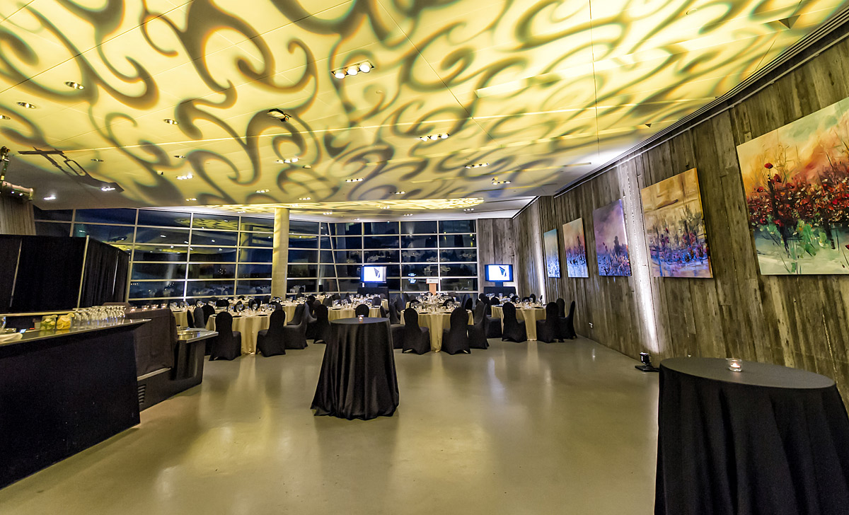 In the Canadian War Museum in Ottawa, the Café is set with tables and chairs.