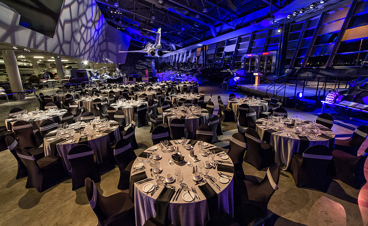 LeBreton Gallery with tables and chairs set up in the Canadian War Museum in Ottawa.