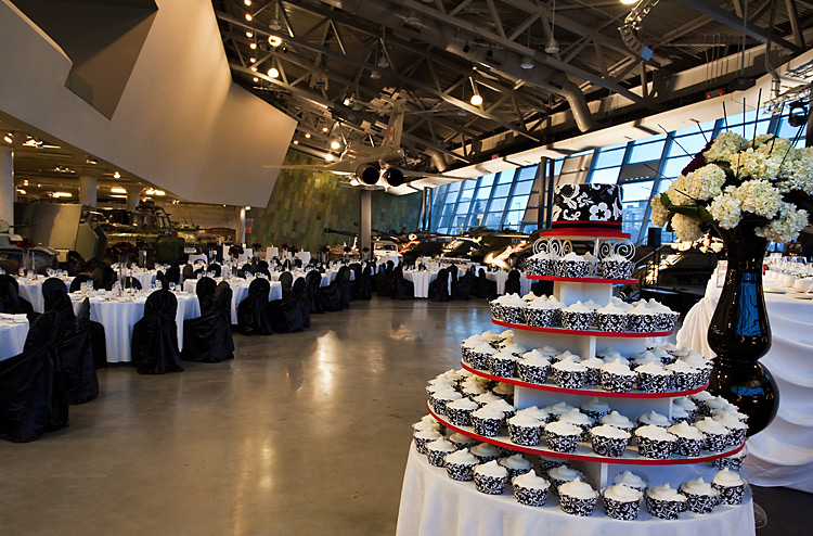 A table with cupcakes on it at the Canadian War Museum in Ottawa.