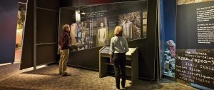 Two people looking at a display in the Canadian War Museum in Ottawa.