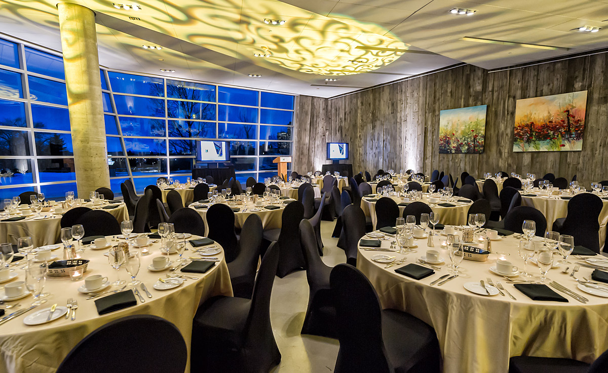 Tables set banquet-style at the Canadian War Museum.